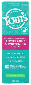 Tom's of Maine Fluoride-Free Spearmint Toothpaste, 4.5 oz