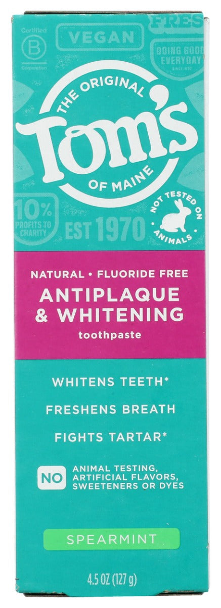 Tom's of Maine Fluoride-Free Spearmint Toothpaste, 4.5 oz