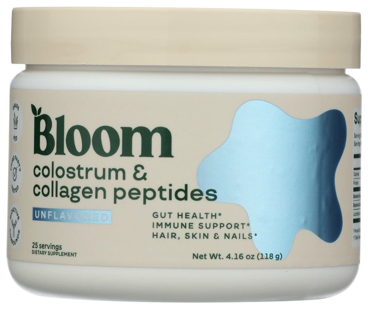 Bloom Colostrum & Collagen Peptides, Unflavored, 4.16 oz