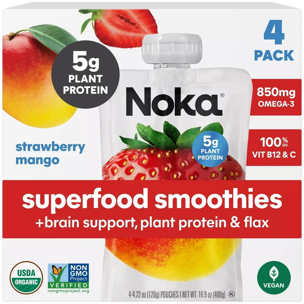 Strawberry Mango + Brain Support Superfood Smoothies 4Pack, 16.9 oz