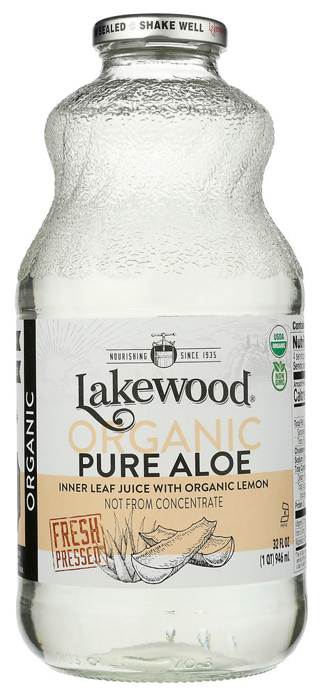 Lakewood Organic Pure Aloe Inner Fillet Juice with Lemon, 32 oz